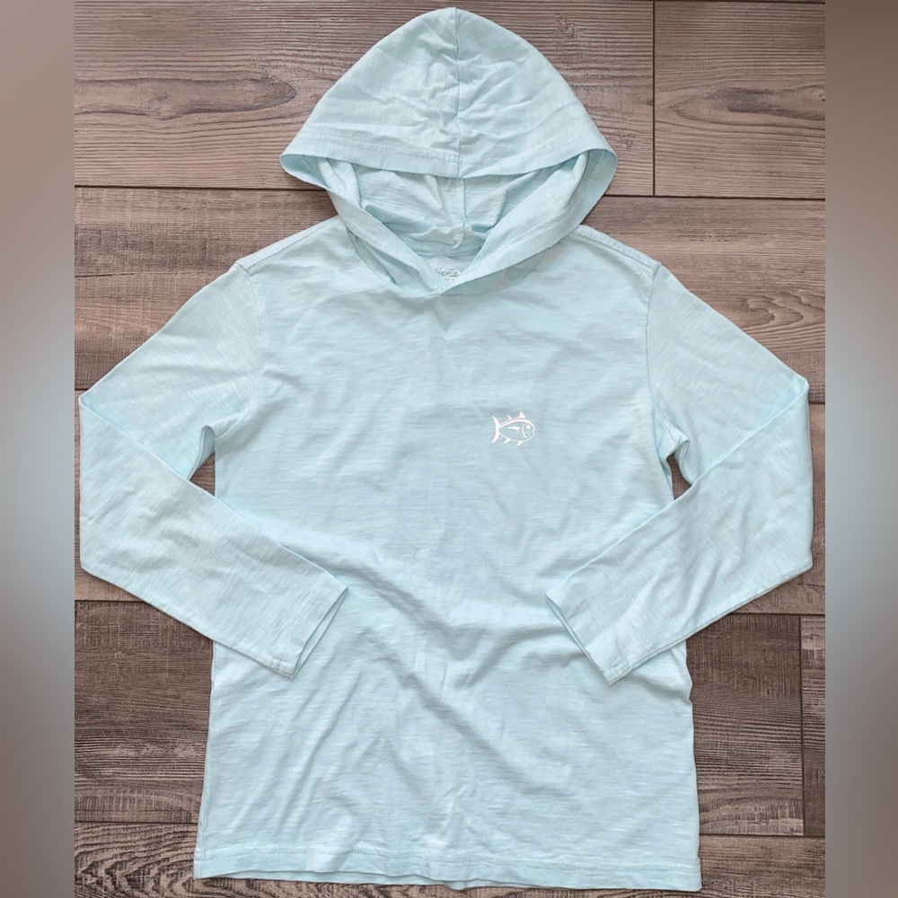 NWOT Southern Tide Kids Blue Teal Skipjack Fish Long Sleeve Hoodie Tee M 8 10